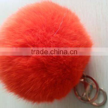 Real fluffy and soft rabbit fur pom poms keyrings