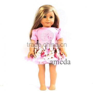 18" American Girl Doll Light Pink Polka Dots Rosette Cupcake Party Dress Tutu Clothes Outfit