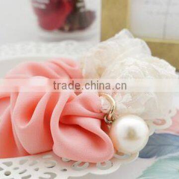 lace plain scrunchy wih pearl for girl hair accessories