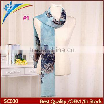 fashionable cheap multipurpose scarf with printed flower on voile