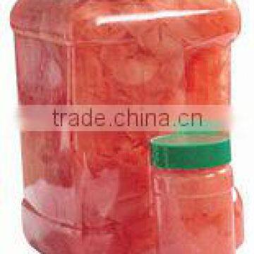 healthy red pickled sushi ginger in plastic bottle