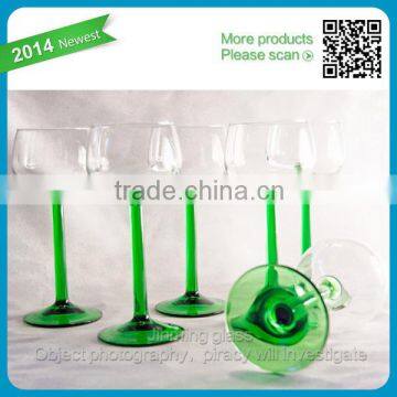 Hot sale small quantity order green stem clear wine glass green colored cordial glass mini goblet green stem clear wine glass