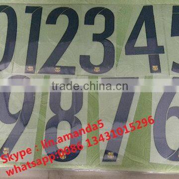 Heat transfer print numbers letters stickers on soccer jersey