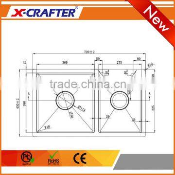 Universal Kitchen 4mm Thickness Board Rectangular Double Bowl Sink With SUS 304 photo-2