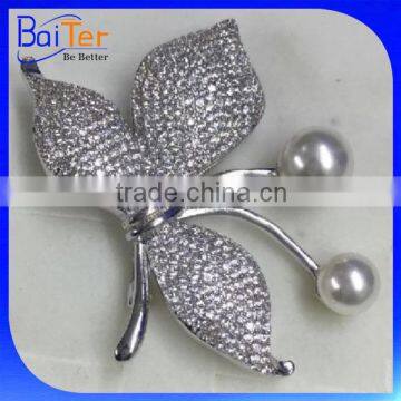 Yellow Gold Plated Crystal Butterfly Wing Brooch/Fresh Water Pearl Copper Butterfly Brooch photo-4