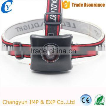 Best Sell Plastic Body 1W Black LED Source Bulb Light Flashlight 3 Modes Headlamp