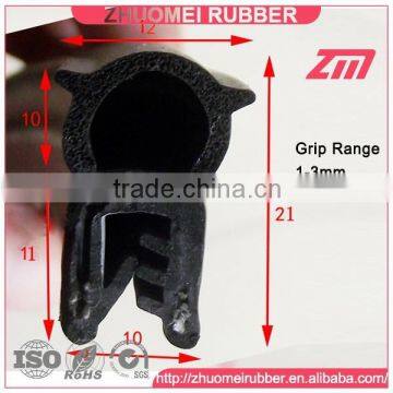 Weather resistant rubber trim seal with top bulb