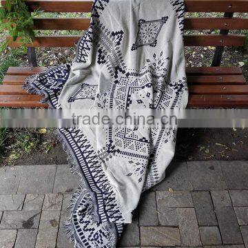 Gobelin Black and White Squares and Tapestry Throw Blanket photo-3