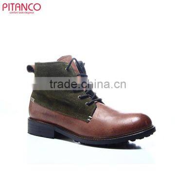 Brown cow leather or canvas lace-up shot boot for men