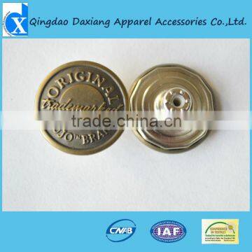 High quality round letter engraved copper jean button