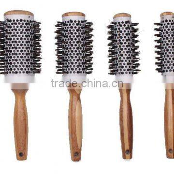 professional 100% boar bristle wooden hair brush with aluminum barrel