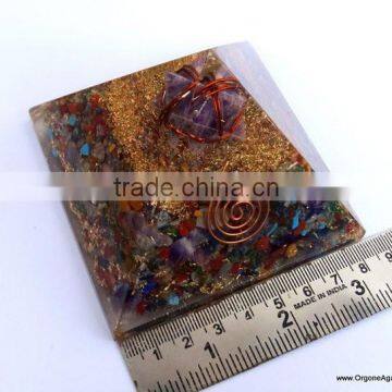 Big Orgonite Mix Chakra Stone Pyramid With Charged Amethyst Merkaba