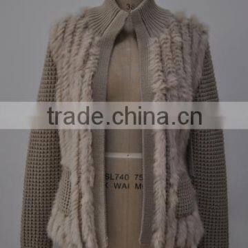 women fashion knitted real rabbit fur coat LK16F123