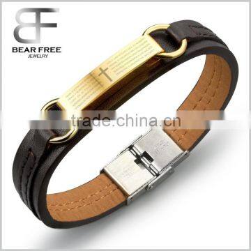 Men's Jewelry Leather Rope 316L Stainless Steel Gothic Cuff Cross Bracelet Bangle