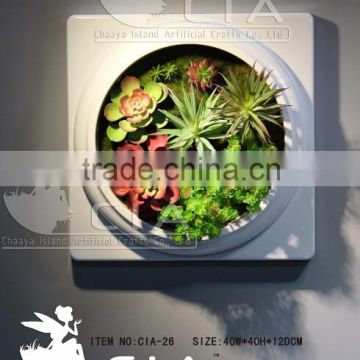 Fashion Wall Mounted Artificial Succulent Plants Hanging Picture for Interior Wall Ornament