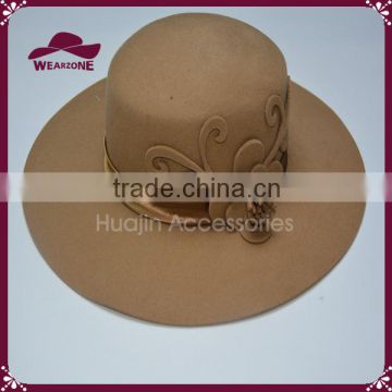 New Product With Flower Felt Floppy Hat With Wide Brim