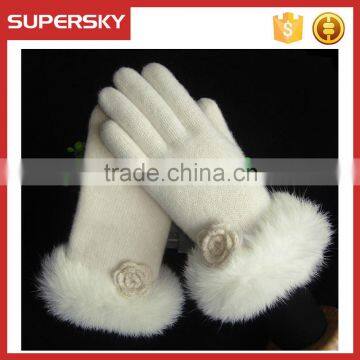 V-365 Women plain color slap-up wool winter warmer gloves with flower magic finger golves