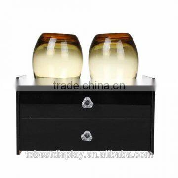 black luxury handmade gold acrylic consumable box,acrylic consumable box with drawer and wineglass holes