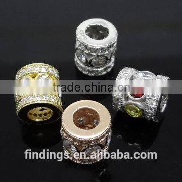 SJ3131 Large hole pave beads, silver zircon bead, zircon jewelry wholesale
