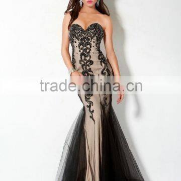 Embroidered black wrap chest fish tail women's dress manufacture supply directly large wings Evening Dress