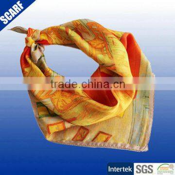 High quality yellow silk printed square scarves cheap bandana