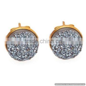 The Gopali Jewellers Titanium Faux Crystal Jewelry Studs for Sensitive Ears 12mm Resin Gemstone Aurora Quartz