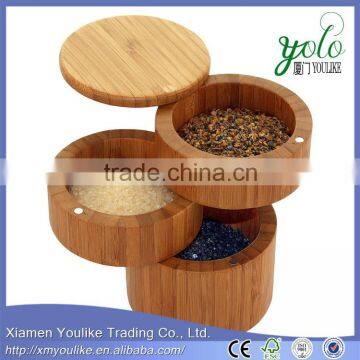 Totally 3-Tiered custom bamboo box Bamboo Salt Box