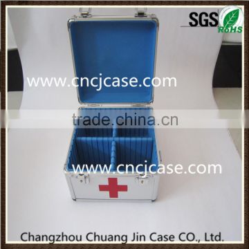 China factory price carrying medical paramedic doctors silver aluminum first aid kit box with blue dividers