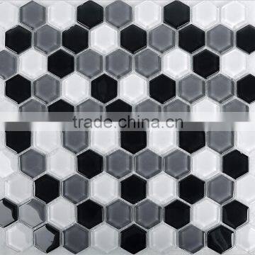 2016 New Glazed Black Grey White Mix Hexagon Glass Mosaic Tile