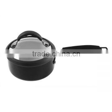 XJ-12604 heavy gauge aluminum ,easy clean metallic exterior coating , 1.5qt covered saucepan