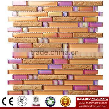 IXGC8-008 Linear Mosaic with Electroplated Color Glass Mix Ceramic Mosaic Tiles for wall mosaic art decoration From Imark