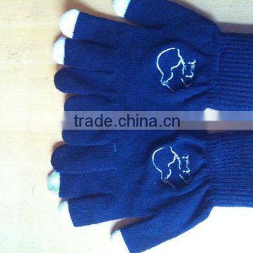 cheap custom knitted finger touch pad glove with embroidery logo