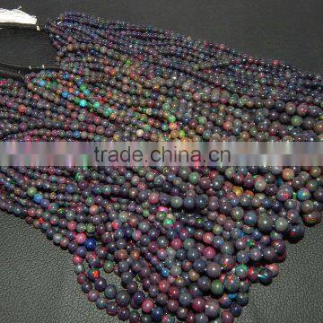 Natural Black Ethiopian Opal Round Beads
