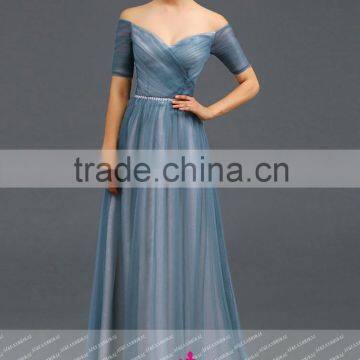 K141 V Neck Short Sleeve Chiffion A Line Red Prom Dresses photo-5