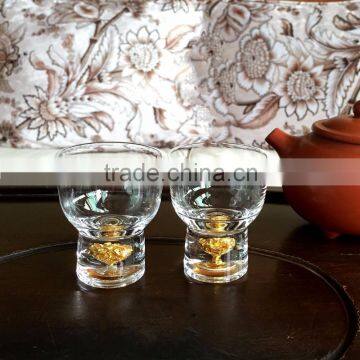 3D Gold Foil Filled on the Bottom Sake Custom Shiny Clear Glass Small Cups photo-2