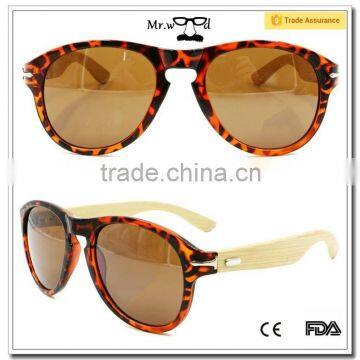 Mr.Wood Wooden Sunglasses 2015 Spring Hinge Plastic Leopard Color Frame Bamboo Sunglass Bamboo Leg