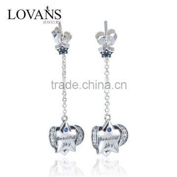 Long Fashion Design Raw Material Engraved Hanging Pave Diamond Earrings