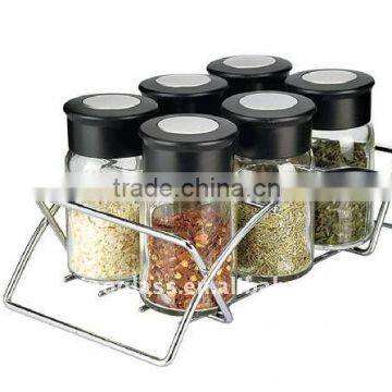 SINOGLASS 6 pcs with Chromed Rack round shape glass spice rack set