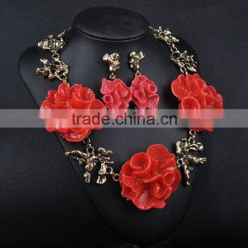 Hot Resin Necklace Earring Flower Jewelry Set