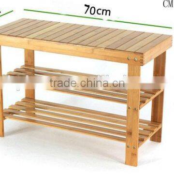 Natural Bamboo Shoe Bench 2-Tier Shoe Storage Racks Shelf