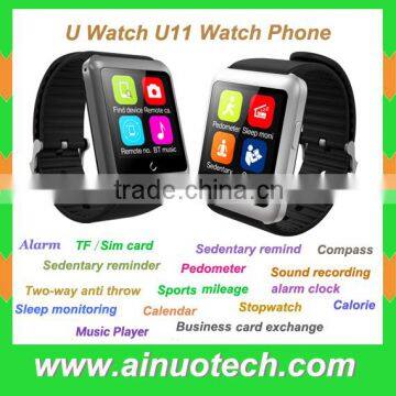 2015 newest U smart watch U11 wrist watch phone work bluetooth 4.0 build in SIM card slot 1.59" touch screen TFT 320*320