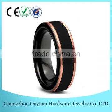 8MM Rose Gold Plated Tungsten Carbide Ring, Black Brushed Comfort Fit Tungsten Carbide Ring