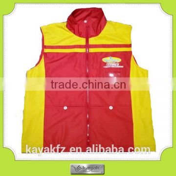 cheap yellow polyester printed customized red vest with pocket