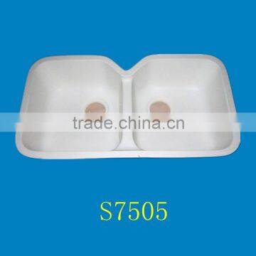 Undermount white composite kitchen sink double basin