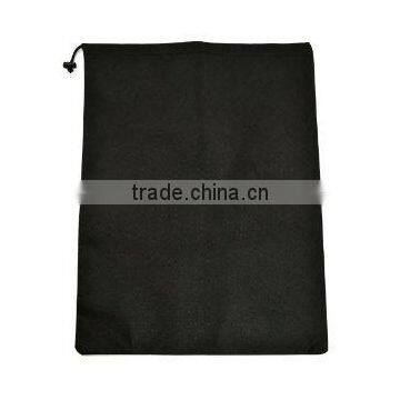 Black nonwoven shoe bag with drawstring