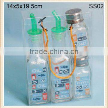 decal glass spice & oil container set