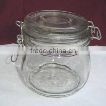 clip lid clear round glass storage jar