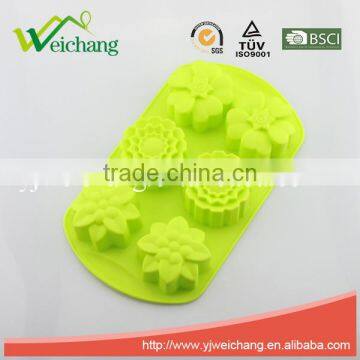 WCA094 6-Cavity Flower Shape Silicone Mold for Homemade Cake Cupcake Bread Muffin Pudding Jello and More