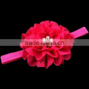Handmade Fabric Flower Headband With Pearl Center for Kids Hair Accessories photo-3