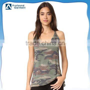 V-neck wholesale camo printing Side slits Slim strap military tactical vest women sexy tang top bulk camouflage tank tops